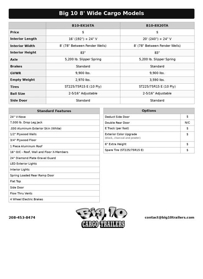 8' Wide Cargo Trailers Brochure